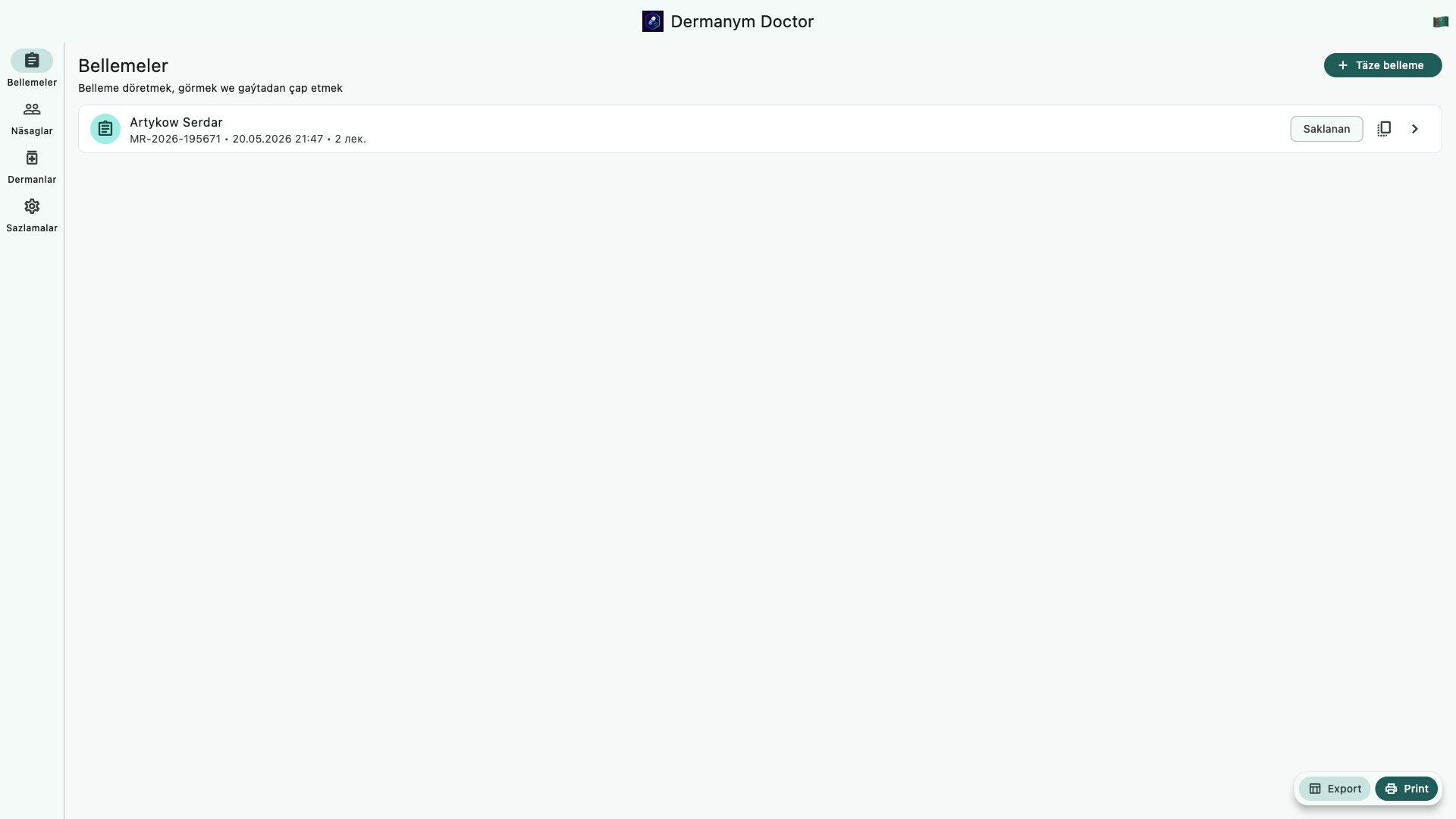 Dermanym Doctor saved prescriptions list