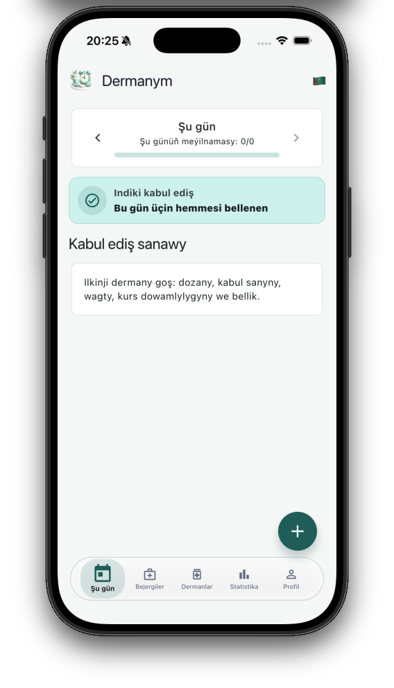 Dermanym Turkmen home screen